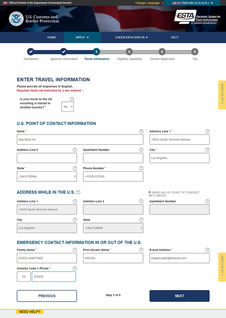 ESTA Estados Unidos solicitud