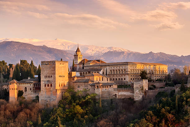 Vista de la Alhambra de Granada con Sierra Nevada al fondo